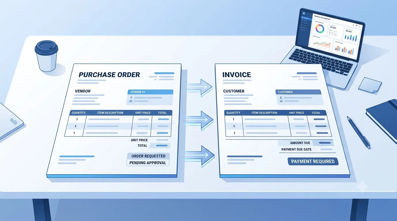 Purchase order and invoice documents for a small business