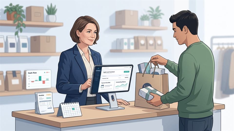 Small business owner managing credit sales and customer payments