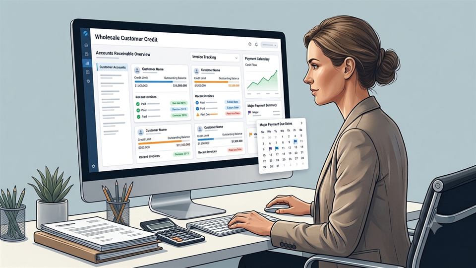 Wholesale customer credit and payment due date management